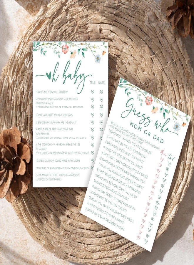 ISOVF 25 Spring Floral Baby Shower Games with 1 Answer Card (5"x7") - 2 Games Double-Sided - Oh Baby True or False & Guess Who Mom or Dad - Spring Theme Gender Neutral Party and Supplies (J09) - Image 5